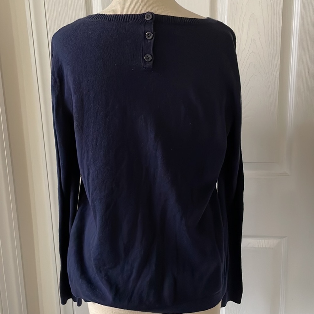 Talbots 3 Dachshunds doggies lightweight navy cotton sweater top LP - Picture 6 of 9